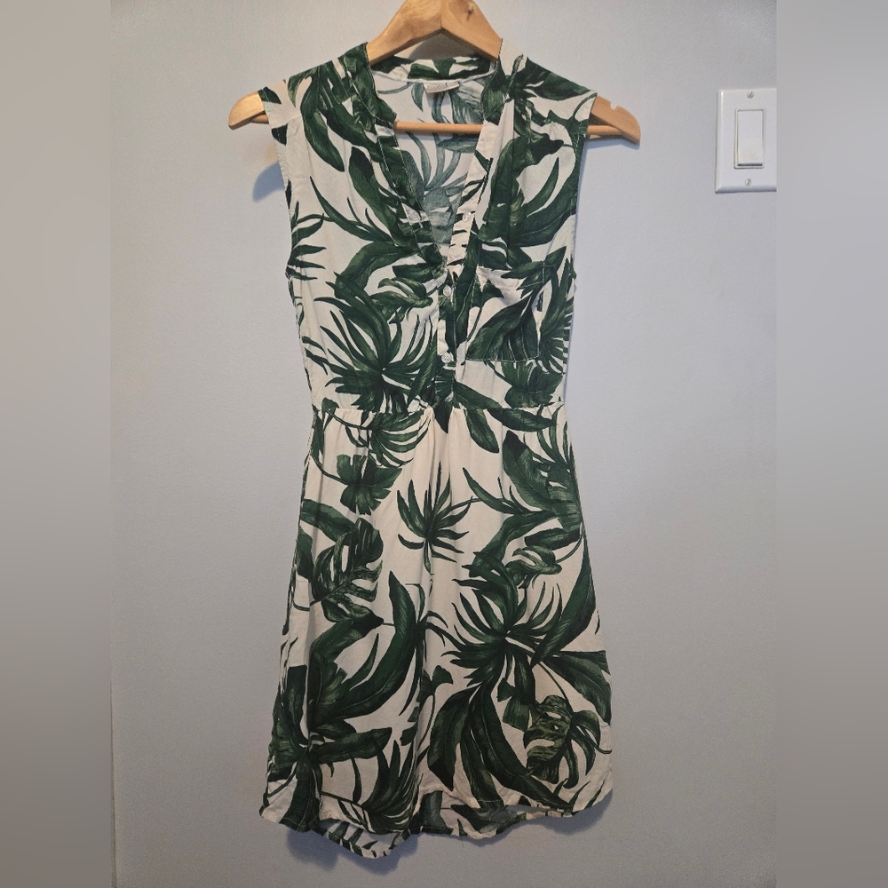 Twix Green Tropical Leaf Print Dress | Small | Sleeveless Button Front - Picture 7 of 7